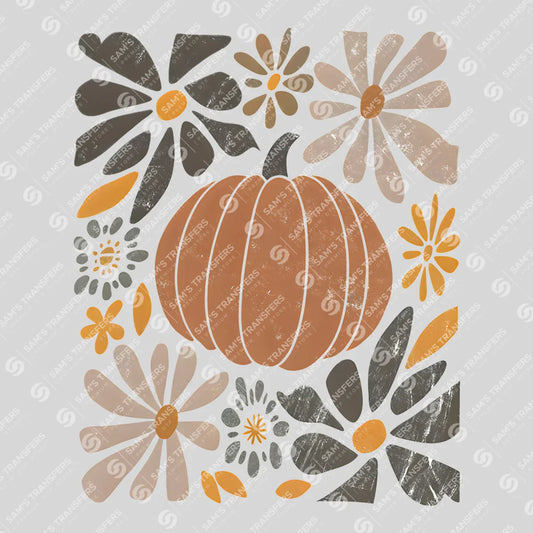 Retro Pumpkin Floral – Autumn DTF Transfer Design