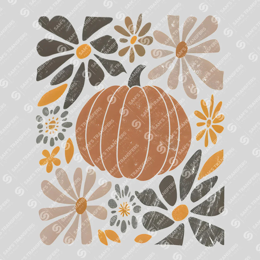 Retro Pumpkin Floral – Autumn DTF Transfer Design