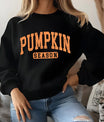 Black sweatshirt with bold orange “Pumpkin Season” lettering DTF transfer design, perfect for cozy fall and autumn-themed custom apparel.