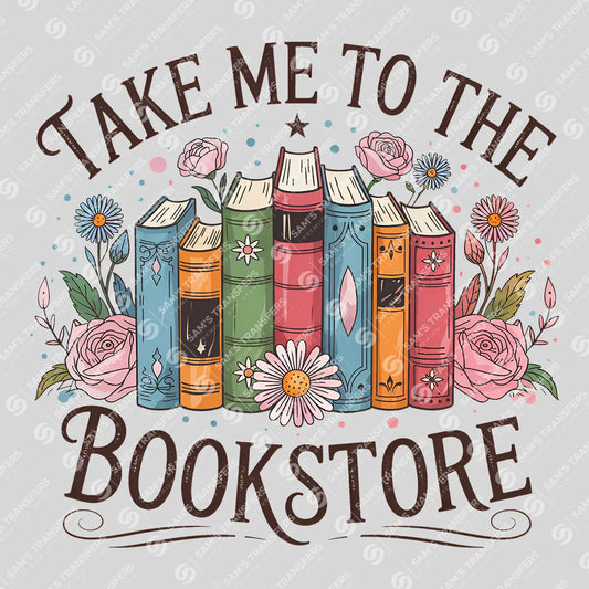 Take Me to the Bookstore – Floral Bookshelf DTF Transfer