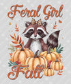 Feral Girl Fall – Raccoon & Pumpkins Autumn DTF Transfer