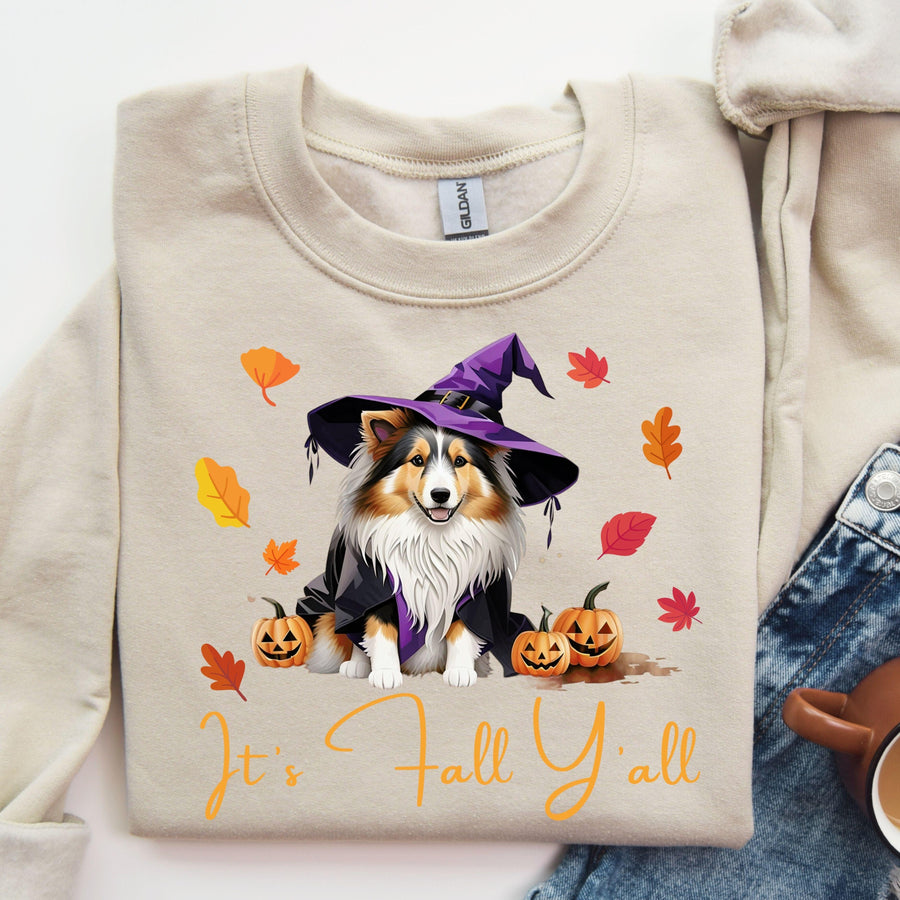 It's Fall Y'all Sheltie Witch DTF Transfer