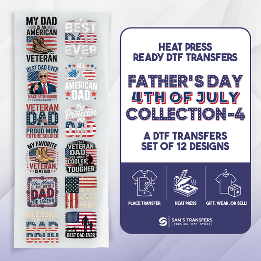 Father's Day 5th of July Related DTF Transfer Bundle | Best Seller Adult-size T-shirt Designs | Bundle-4