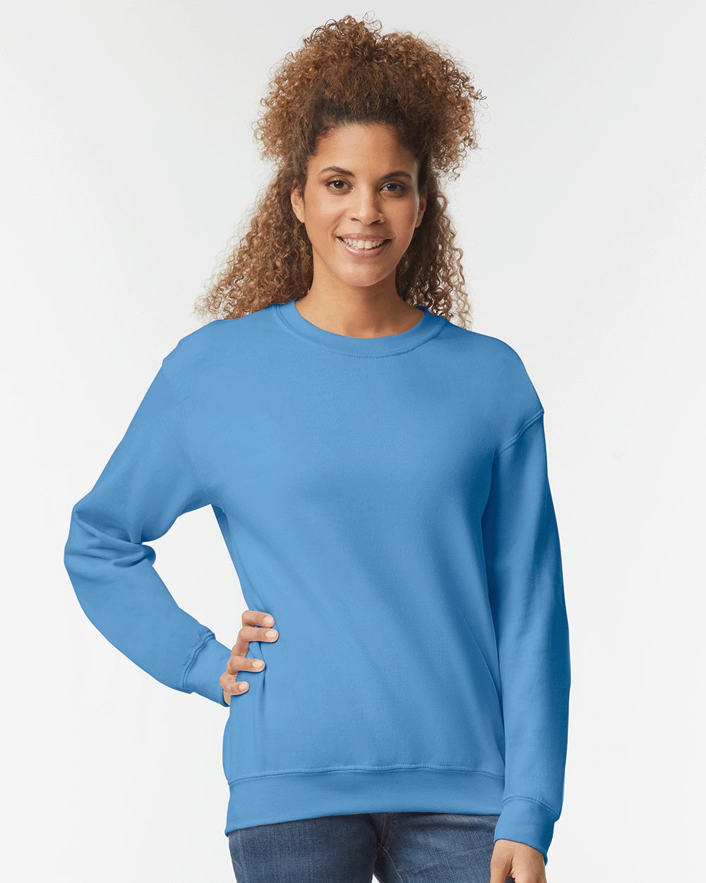 a blue Gildan® 18000 Adult Crewneck Sweatshirt