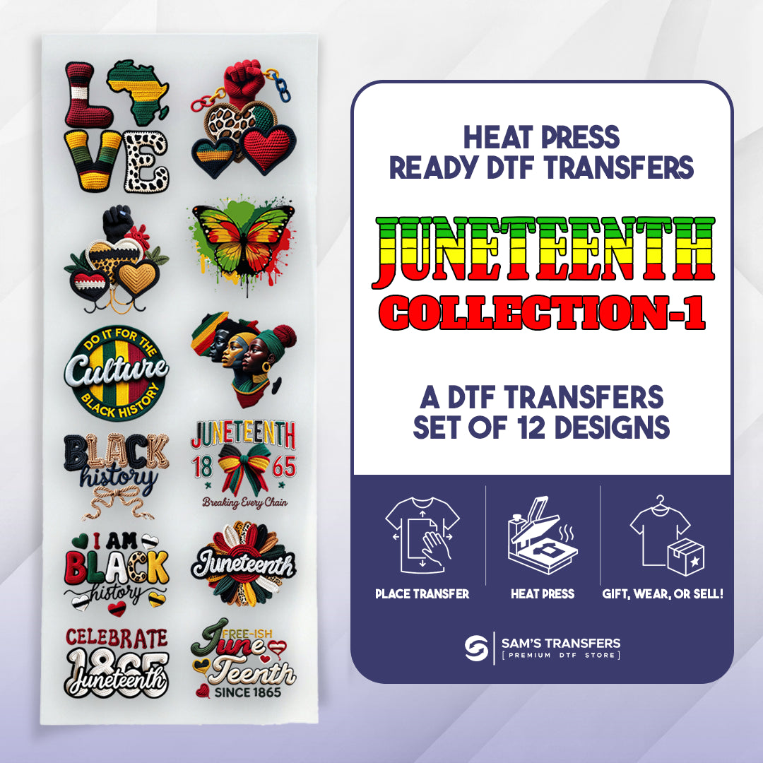 Juneteenth Day DTF Transfer Bundle | Best Seller Adult-size T-shirt Designs | Juneteenth-Day-Ready-DTF-Bundle-1