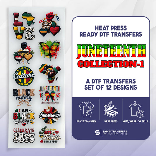 Juneteenth Day DTF Transfer Bundle | Best Seller Adult-size T-shirt Designs | Juneteenth-Day-Ready-DTF-Bundle-1