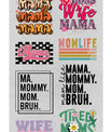 Mama DTF heat transfer bundle featuring 12 trendy ready-to-press designs, including mom life quotes, boss mom graphics, floral prints, and fun motherhood-themed typography.