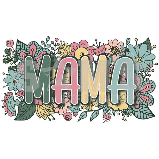 Elegant 'MAMA' DTF transfer embraced by a lush garden of vibrant flowers, ideal for a botanical-themed Mother's Day.