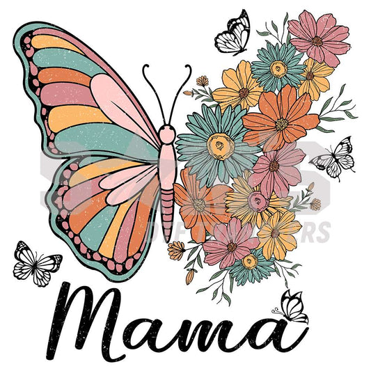 Colorful butterfly and wildflower 'Mama' graphic design. Sam's DTF Transfers