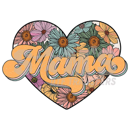 Artistic 'Mama' text inside a heart-shaped floral arrangement.