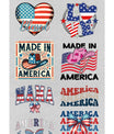 Patriotic DTF heat transfer bundle featuring 12 ready-to-press USA-themed designs, including American flag graphics, military appreciation, Memorial Day quotes, and bold patriotic typography.