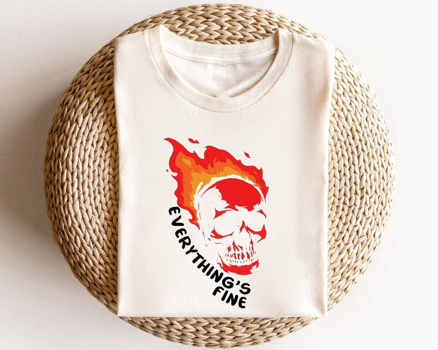 "Everything's Fine" Skull with Flames Ready-to-Press DTF Transfer
