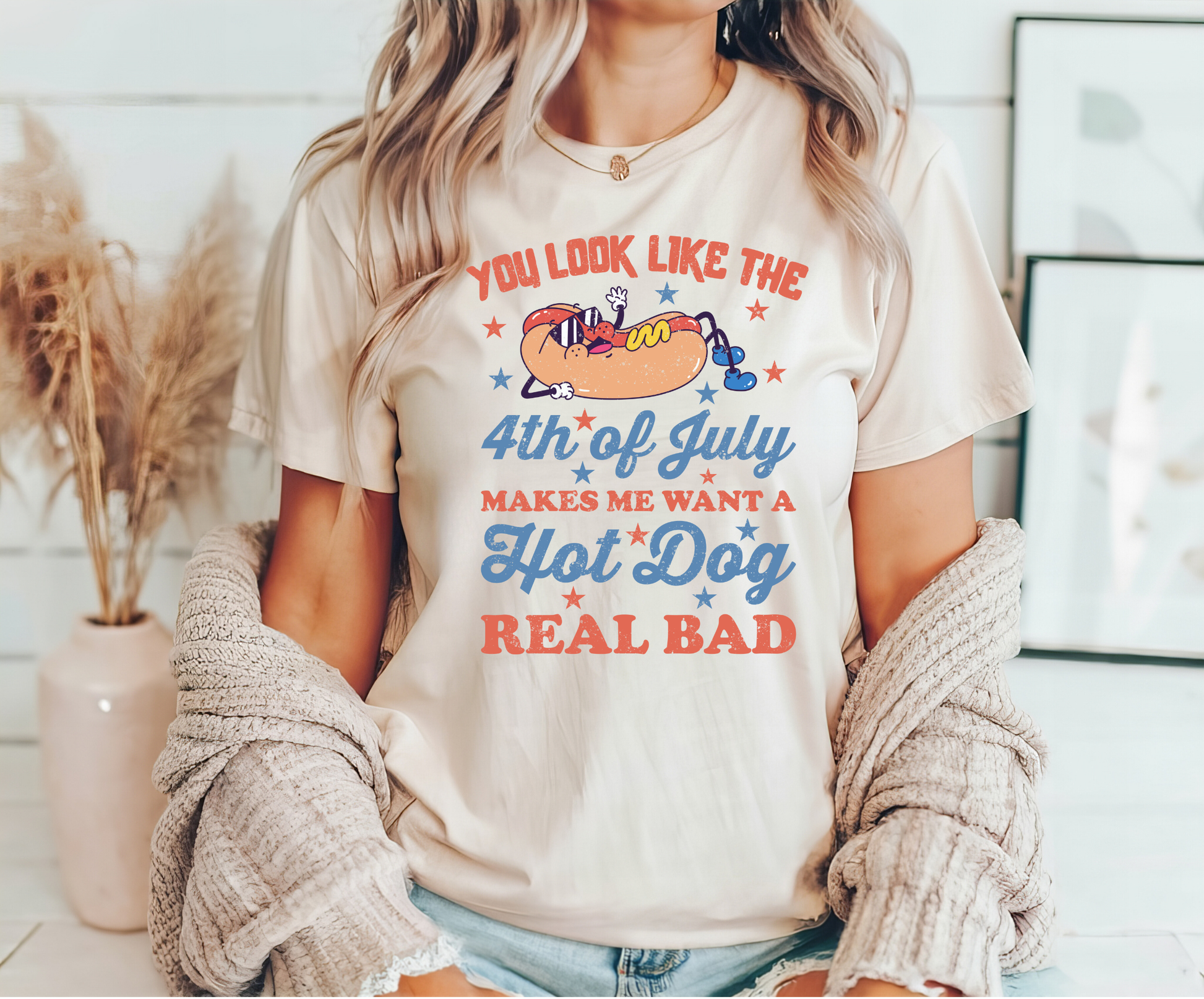 4th of July hot dog patriotic ready-to-press DTF transfer with funny Independence Day design