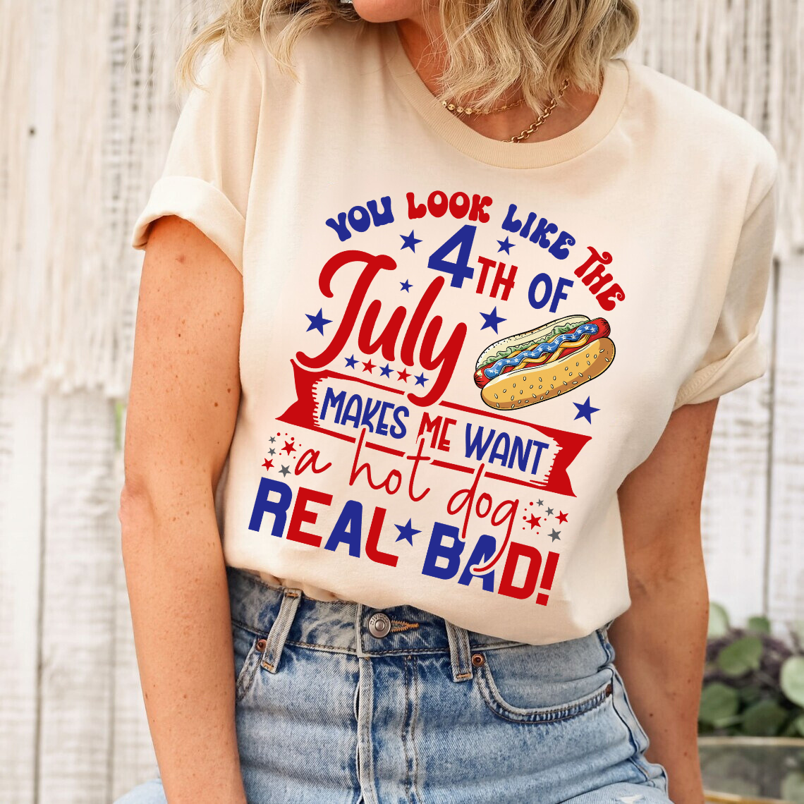 4th of July patriotic hot dog humor ready-to-press DTF transfer for custom t-shirts