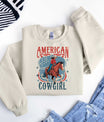 American cowgirl patriotic ready-to-press DTF transfer with vintage Western design