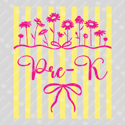 Apparel featuring a Pre-K Wildflowers-themed DTF transfer.