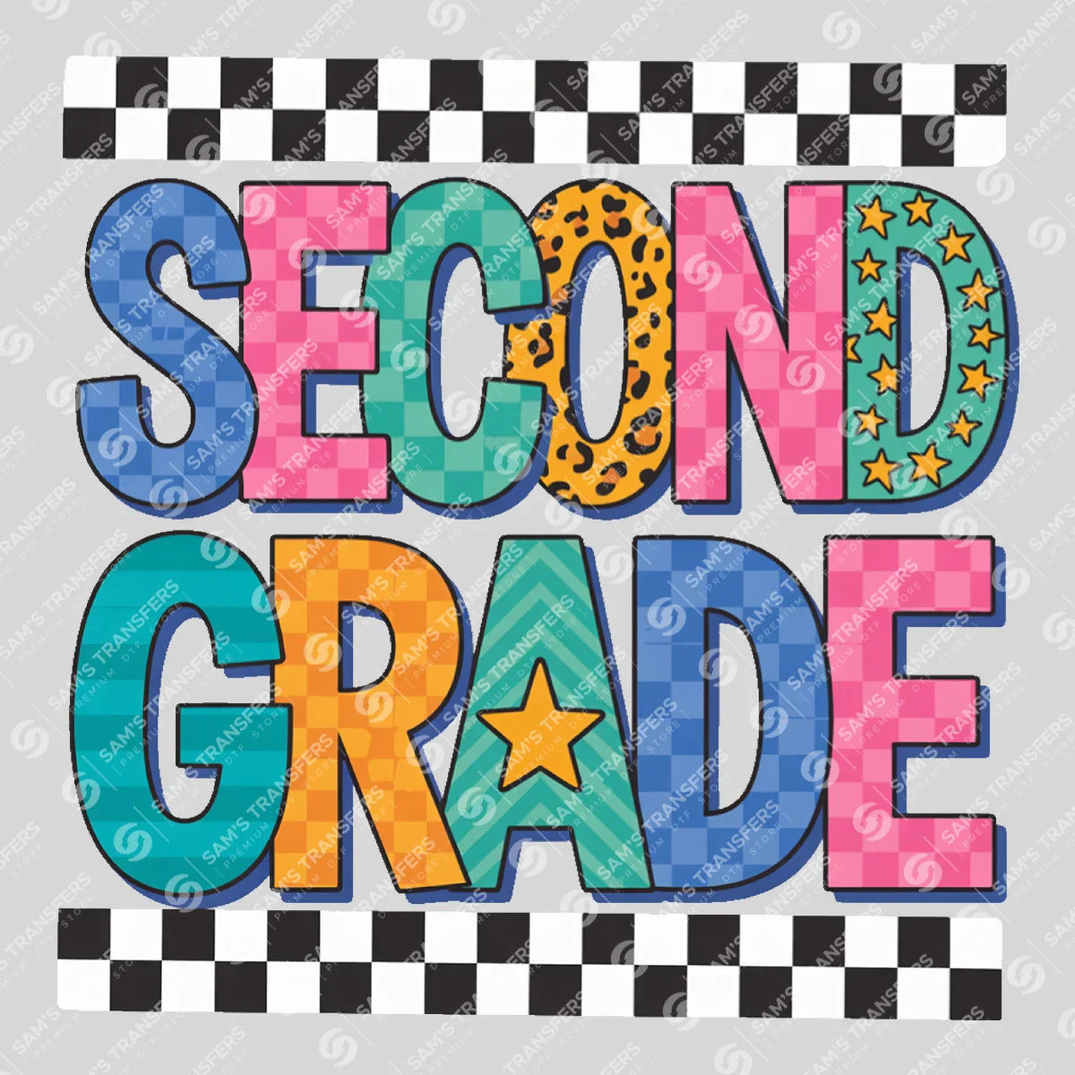 Apparel featuring a Second Grade-themed DTF transfer.