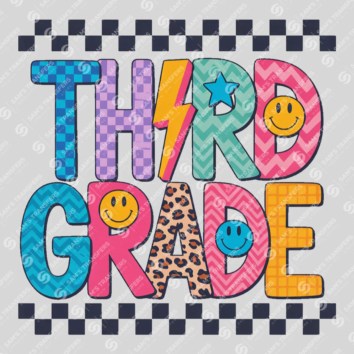 Apparel featuring a Third Grade-themed DTF transfer.