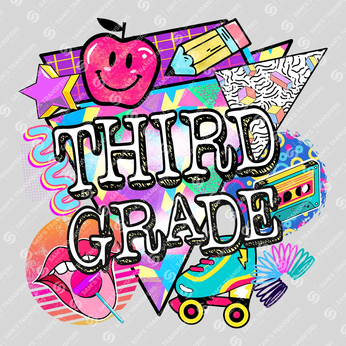 Apparel featuring a Third Grade Retro-themed DTF transfer.
