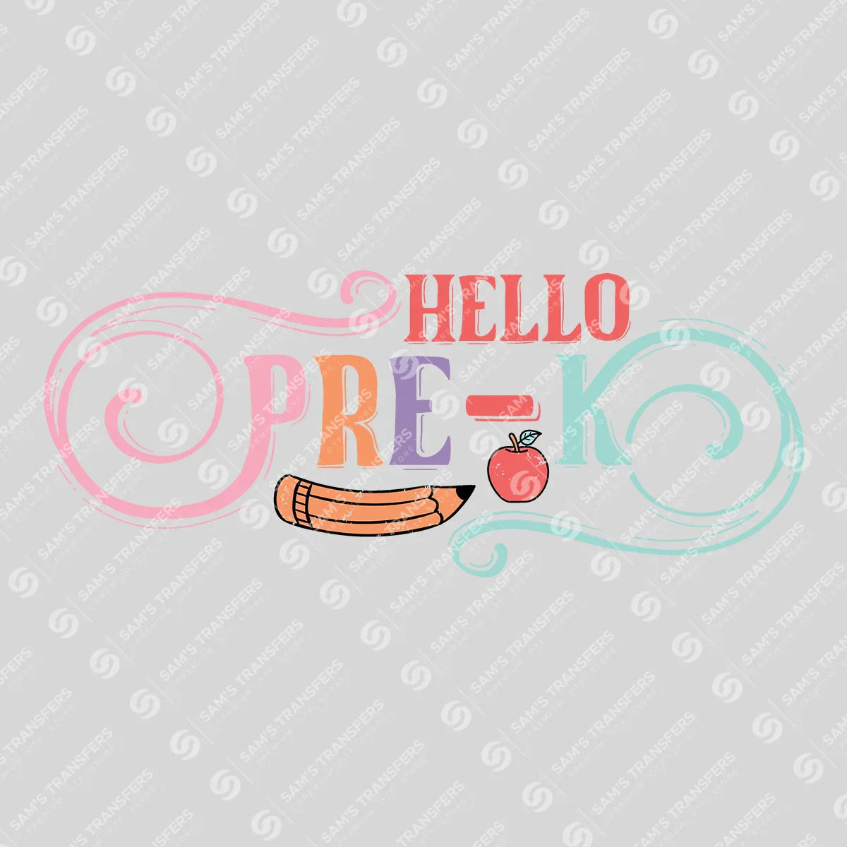 Apparel featuring a Hello Pre-K-themed DTF transfer.
