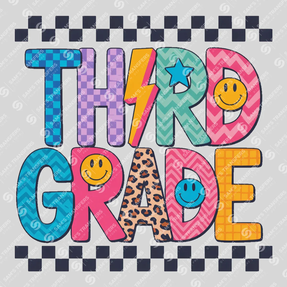 Apparel featuring a Third Grade Checkered-themed DTF transfer.