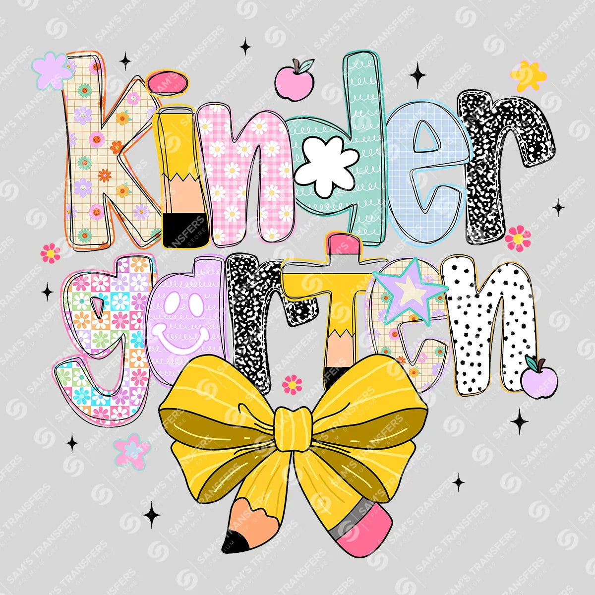 Apparel featuring a Kindergarten Bow-themed DTF transfer.