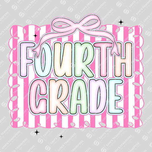 Apparel featuring a Fourth Grade Pastel-themed DTF transfer.
