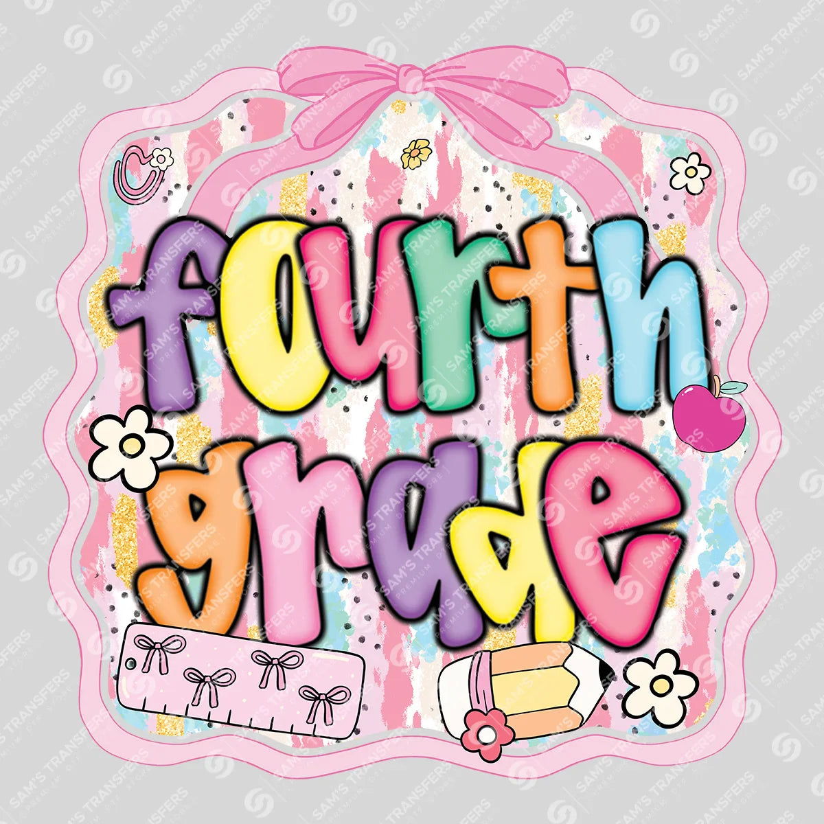 Apparel featuring a Fourth Grade Doodle-themed DTF transfer.