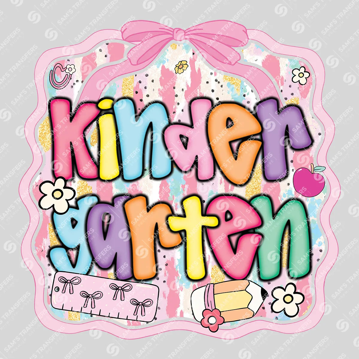 Apparel featuring a Kindergarten Doodle-themed DTF transfer.