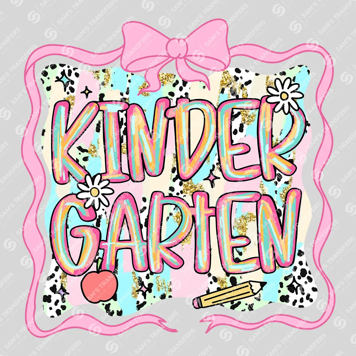 Apparel featuring a Kindergarten Pink Bow-themed DTF transfer.