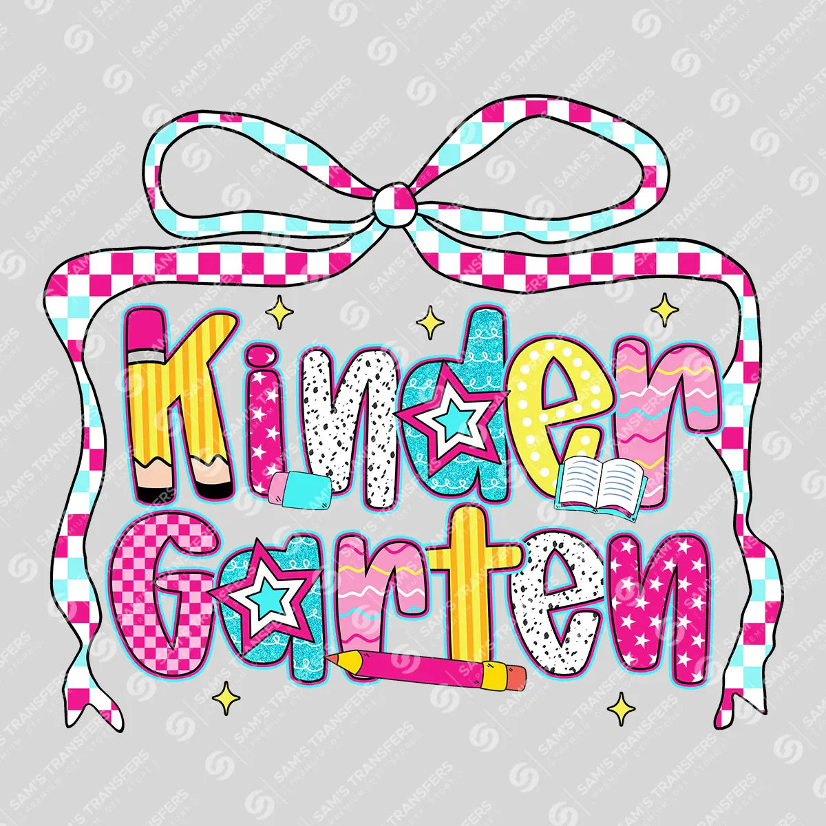 Apparel featuring a Kindergarten Ribbon-themed DTF transfer.