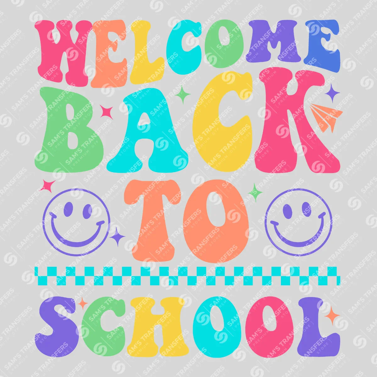 Apparel featuring a Welcome Back to School Groovy-themed DTF transfer.