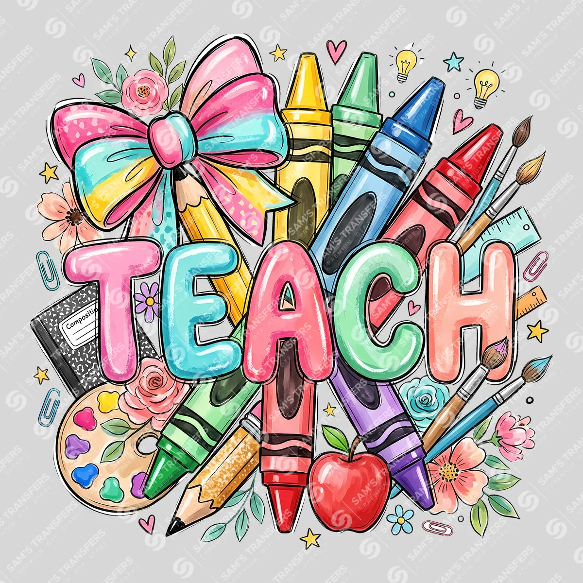 Apparel featuring a Teach-themed DTF transfer.