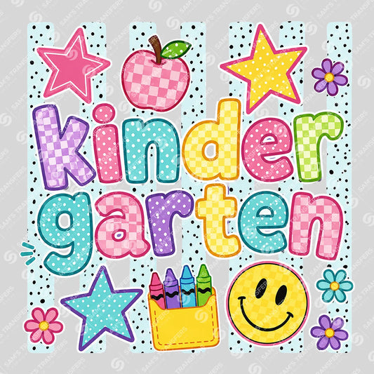 Apparel featuring a Kindergarten Dots-themed DTF transfer.