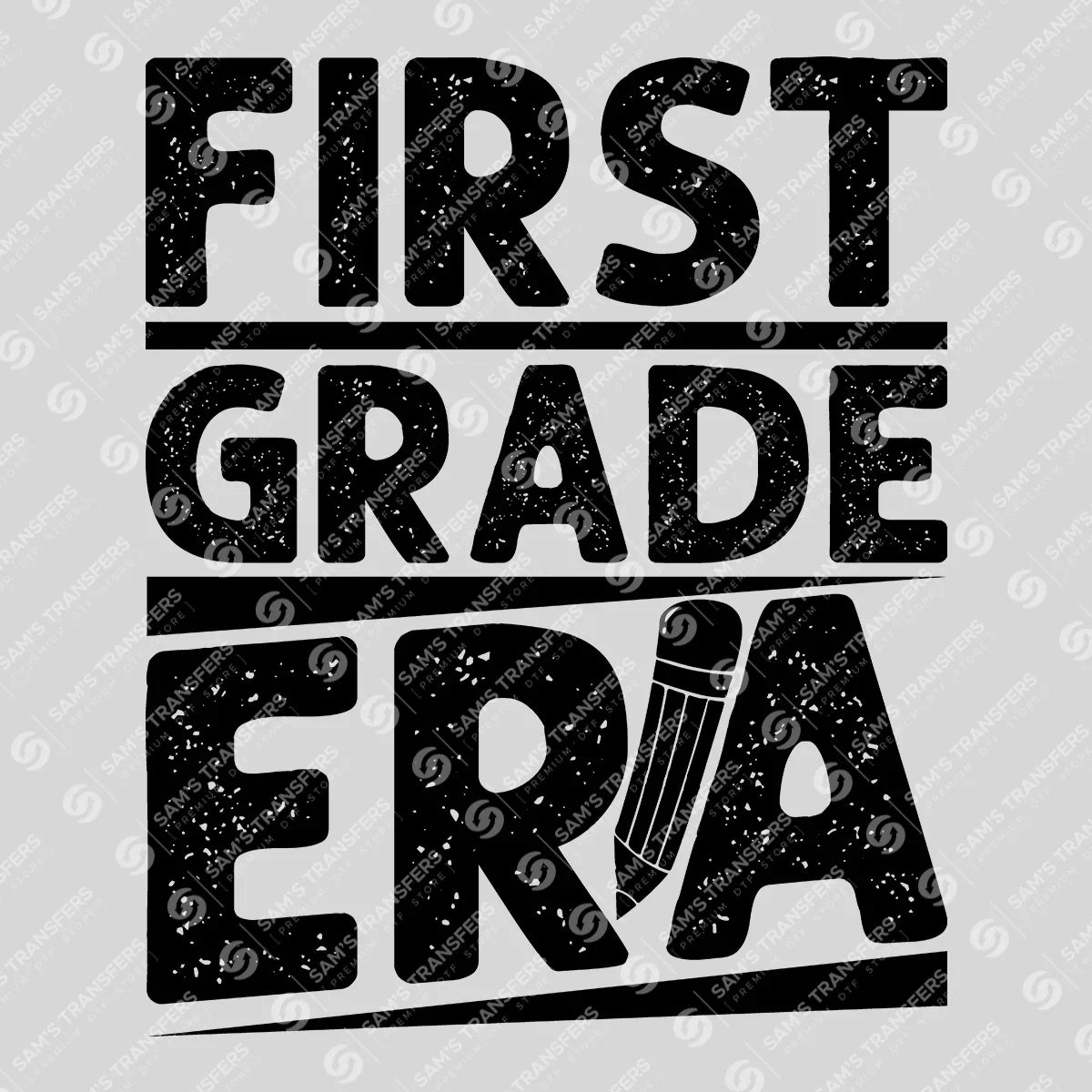 Apparel featuring a First Grade Era-themed DTF transfer.