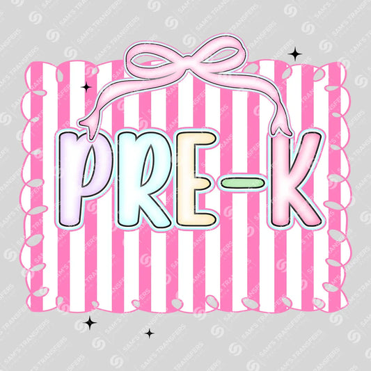 Apparel featuring a Pre-K Pastel-themed DTF transfer.