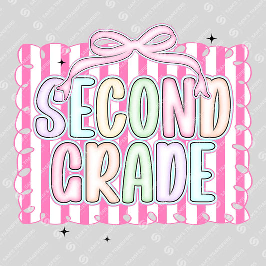 Apparel featuring a Second Grade Pastel-themed DTF transfer.