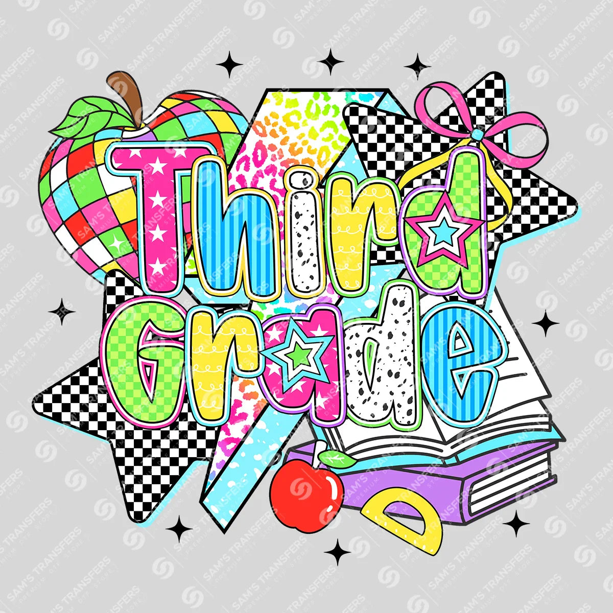 Apparel featuring a Third Grade Stars-themed DTF transfer.