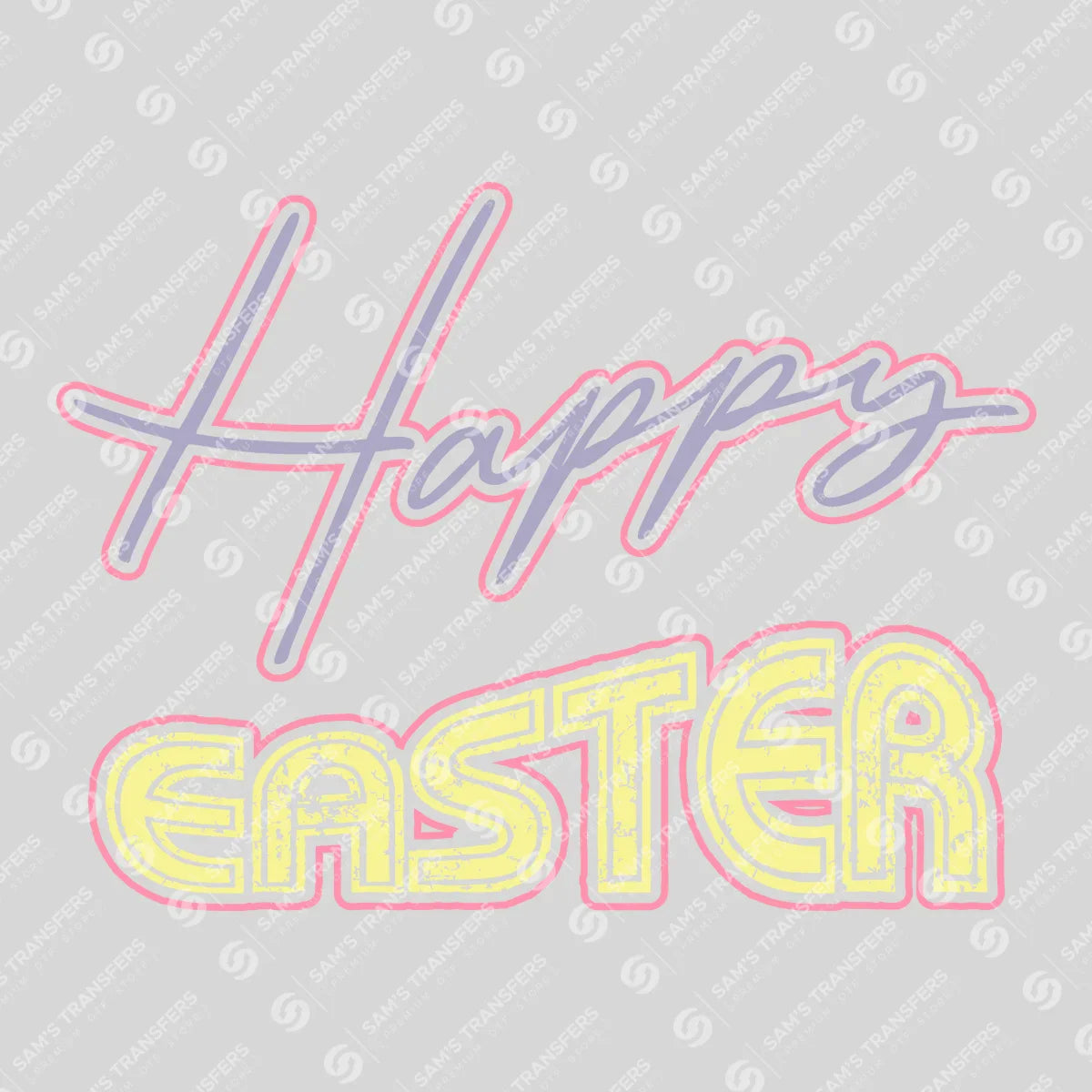 Apparel featuring a Happy Easter-themed DTF transfer.