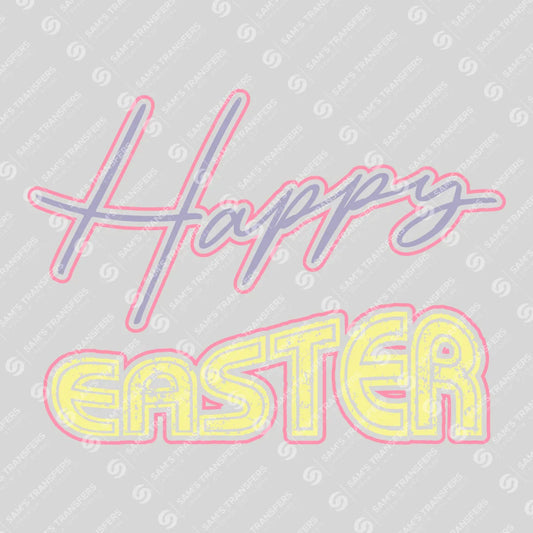 Apparel featuring a Happy Easter-themed DTF transfer.