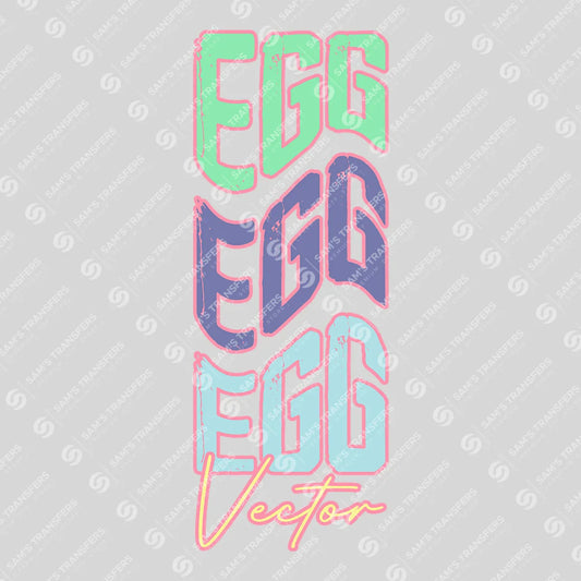 Apparel featuring a Easter Egg Stacked-themed DTF transfer.