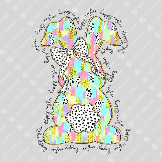 Apparel featuring a Happy Easter Bunny-themed DTF transfer.