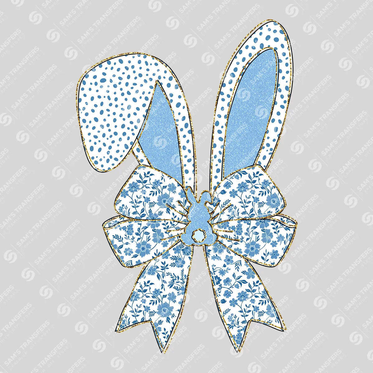 Apparel featuring a Bunny Ears Bow Blue-themed DTF transfer.
