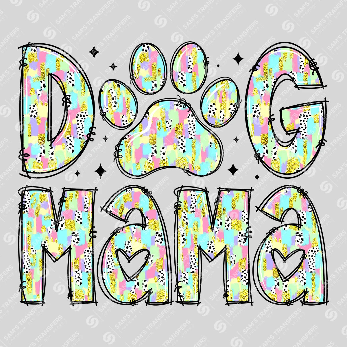 Apparel featuring a Dog Mama-themed DTF transfer.