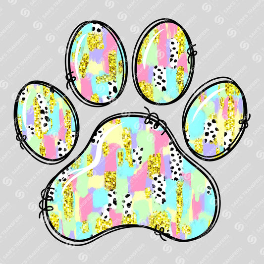 Apparel featuring a Easter Egg Paw-themed DTF transfer.