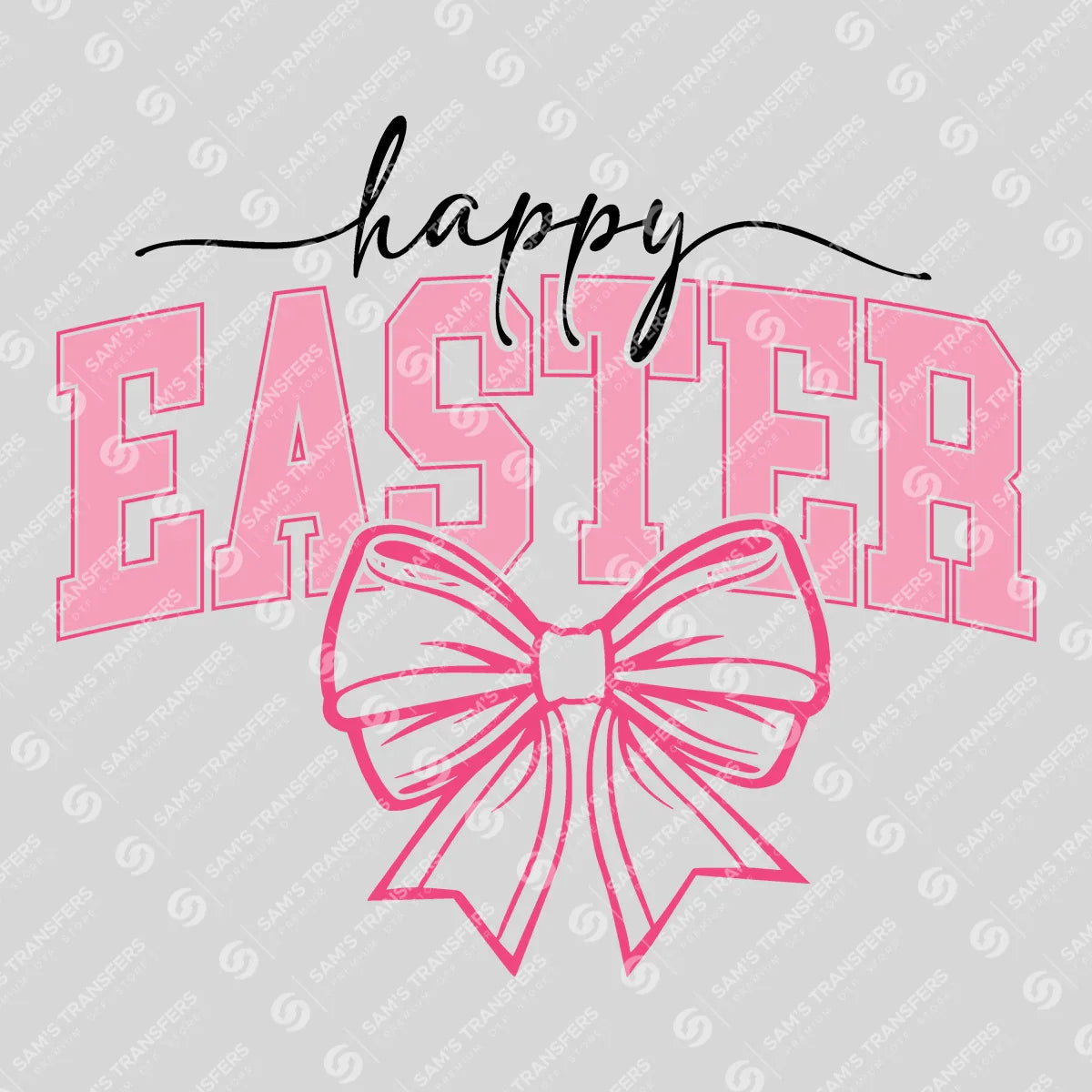 Apparel featuring a Happy Easter Pink Bow-themed DTF transfer.