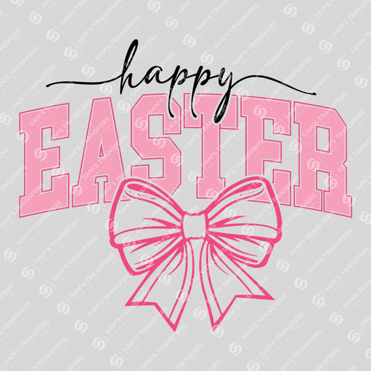 Apparel featuring a Happy Easter Pink Bow-themed DTF transfer.
