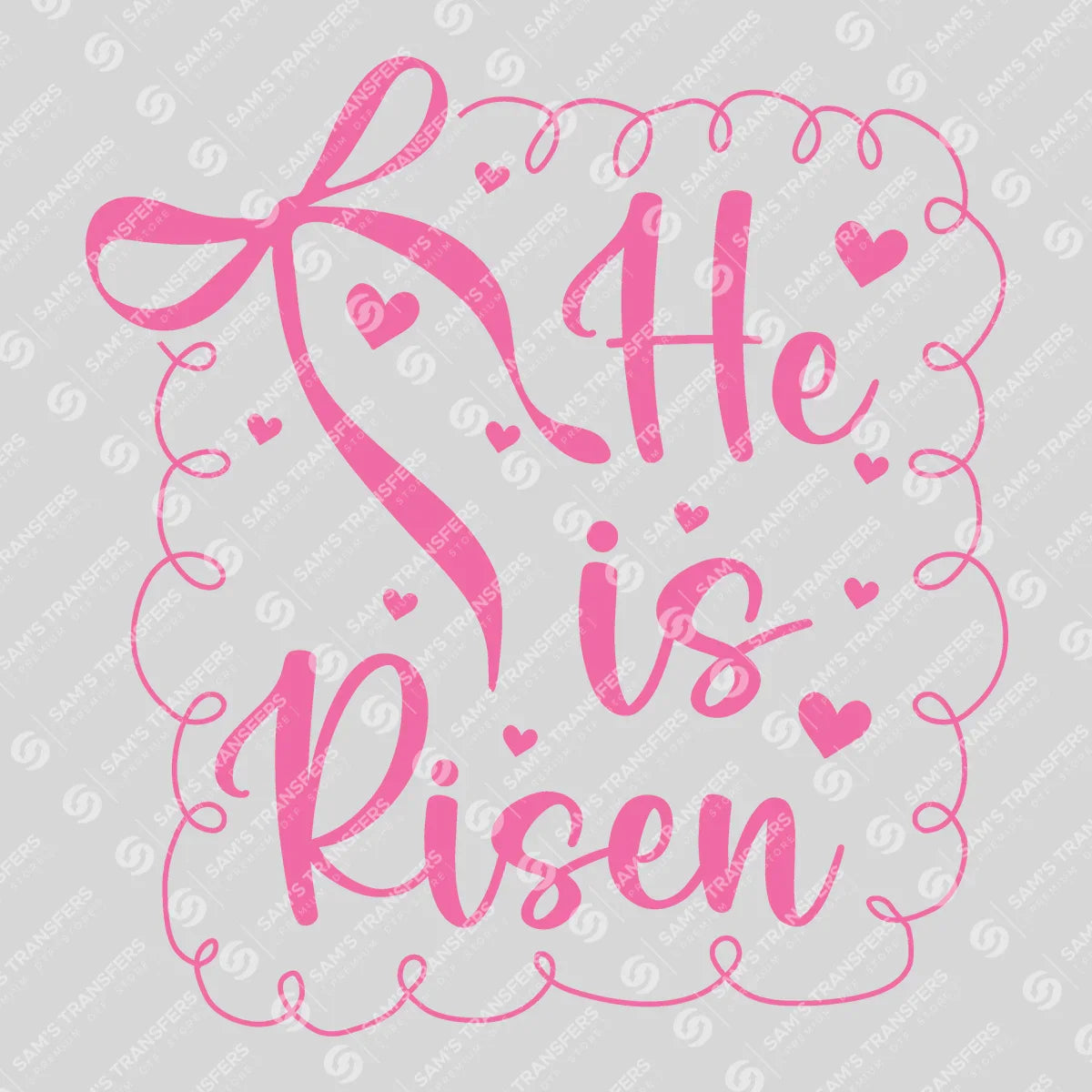 Apparel featuring a He Is Risen Hearts-themed DTF transfer.