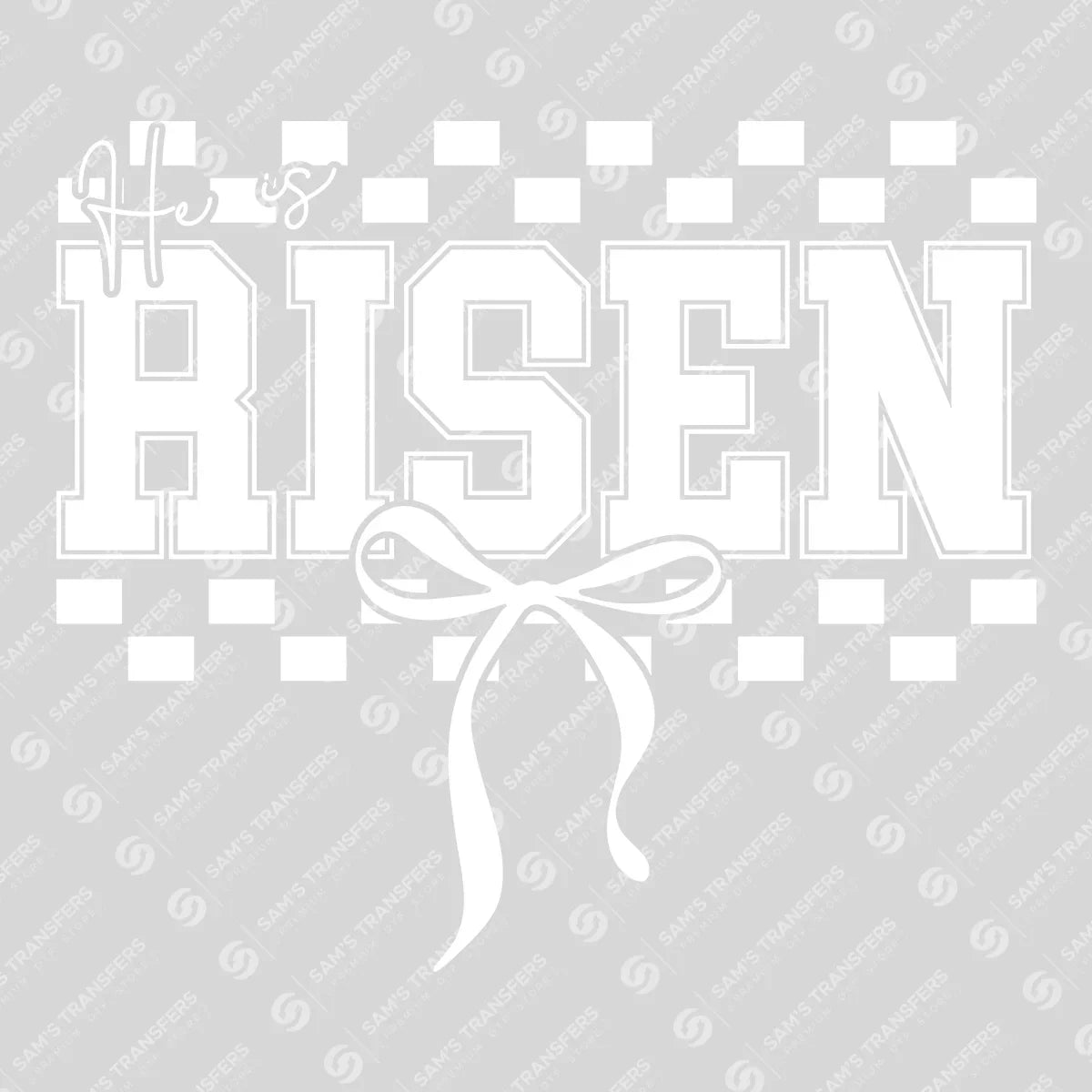 Apparel featuring a He Is Risen Checkered-themed DTF transfer.