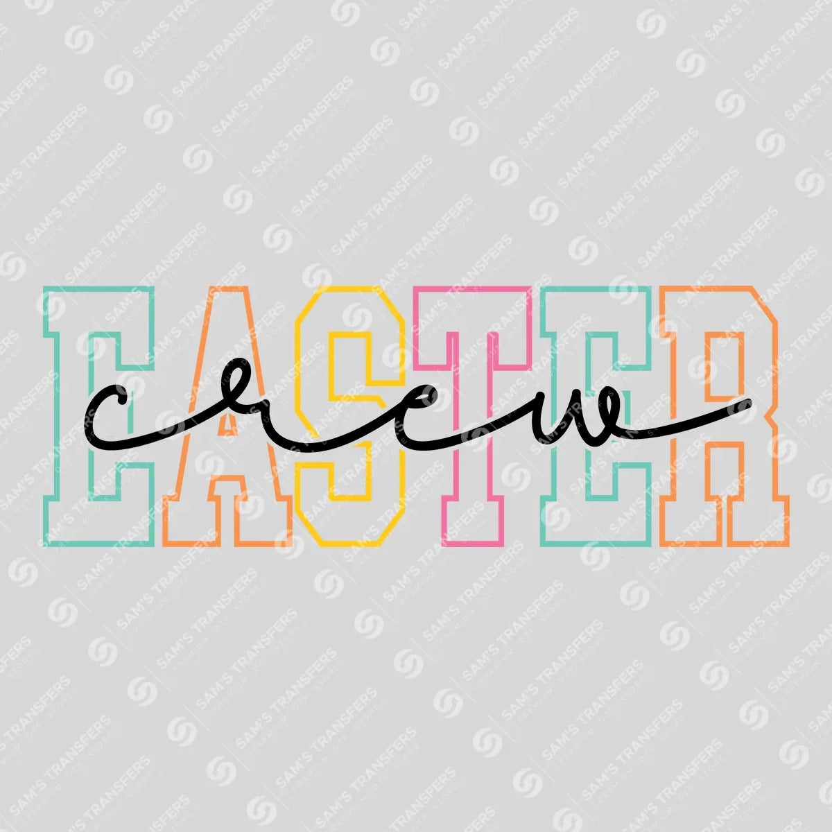 Apparel featuring a Easter Varsity Script-themed DTF transfer.